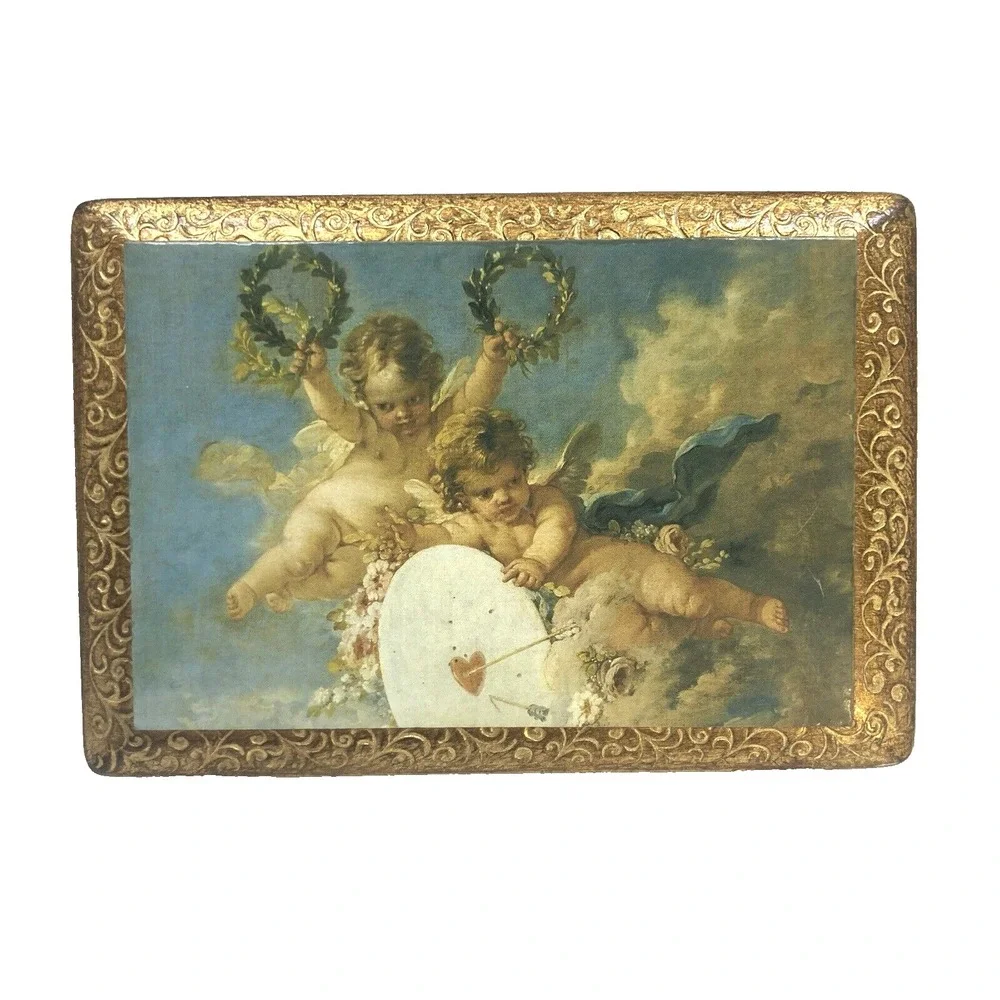 Vtg Handmade Italy Gold‎ Leaf Wood Trinket Box Franceso Boucher 
